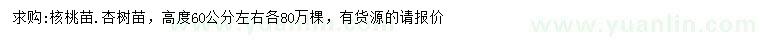 求购高60公分左右核桃苗、杏树苗