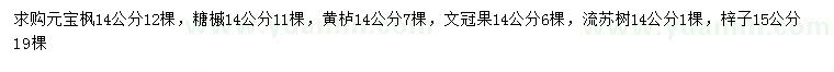 求购元宝枫、糖槭、黄栌等