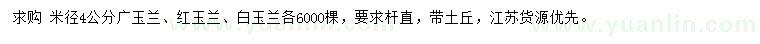 求购广玉兰、红玉兰、白玉兰