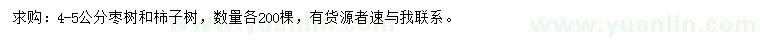 求购4-5公分枣树、柿子树