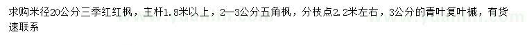 求购三季红红枫、五角枫、青叶复叶槭