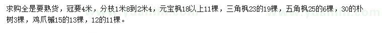 求购元宝枫、三角枫、五角枫等