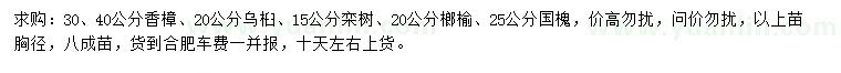 求购香樟、乌桕、栾树等