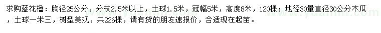 求购胸径25公分蓝花楹、地径30量直径30公分木瓜