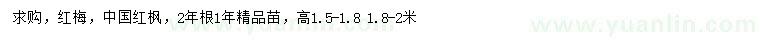 求购高1.5-1.8、1.8-2米红梅、中国红枫