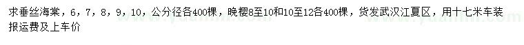 求购6、7、8、9、10公分垂丝海棠、8-10、10-12公分晚樱