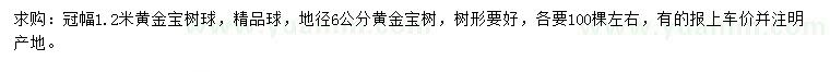 求购冠1.2米黄金宝树球、地径6公分黄金宝树
