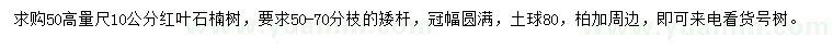 求购50公分量尺10公分红叶石楠树