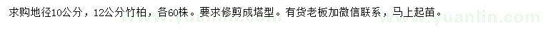 求购地径10、12公分竹柏