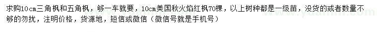 求购三角枫、五角枫、美国秋火焰