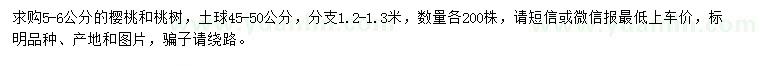 求购5-6公分樱桃、桃树