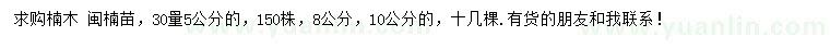 求购30量5、 8、10公分楠木、闽楠苗