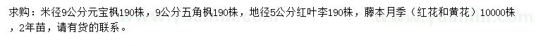 求购元宝枫、五角枫、红叶李等