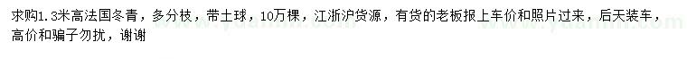 求购高1.3米法国冬青