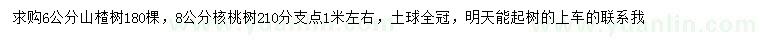 求购6公分山楂树、8公分核桃树