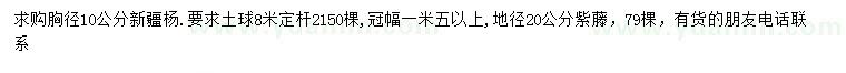 求购胸径10公分新疆杨、地径20公分紫藤