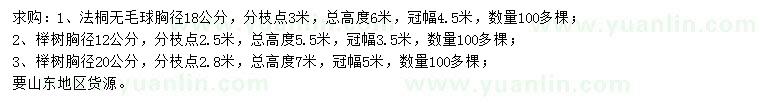 求购胸径18公分法桐、12、20公分榉树