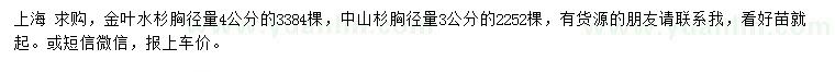 求购胸径量4公分金叶水杉、3公分中山杉