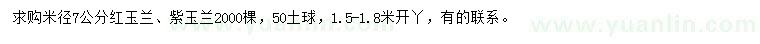 求购米径7公分红玉兰、紫玉兰