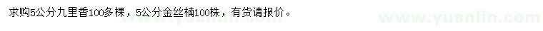 求购5公分九里香、金丝楠