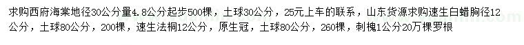 求购西府海棠、速生白蜡、速生法桐等