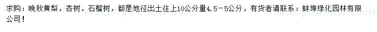 求购晚秋黄梨、杏树、石榴树