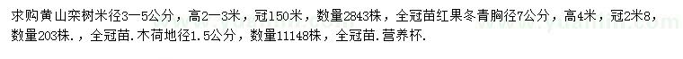 求购黄山栾、红果冬青、木荷