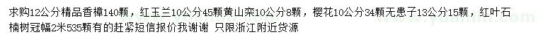 求购香樟、红玉兰、樱花等