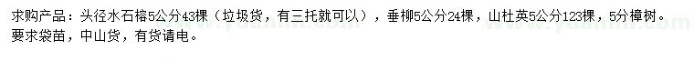 求购水石榕、垂柳、山杜英等