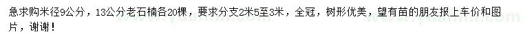 求购米径9、13公分老石楠