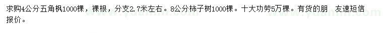 求购五角枫、柿子树、十大功劳