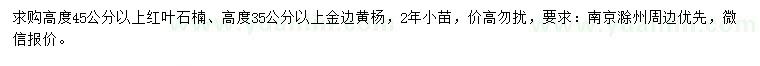 求购高45公分以上红叶石楠、35公分以上金边黄杨