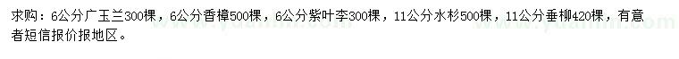 求购广玉兰、香樟、紫叶李等