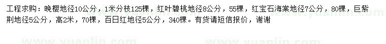 求购晚樱、红叶碧桃、红宝石海棠等