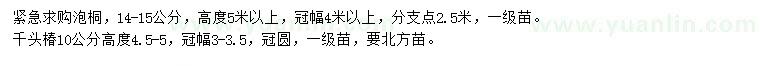 求购14-15公分泡桐、10公分千头椿