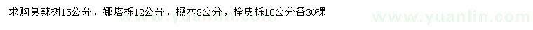 求购臭辣树、娜塔栎、檫木等