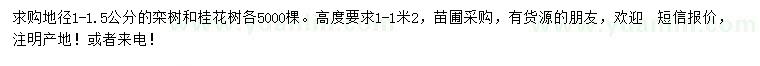 求购地径1-1.5公分栾树、桂花树