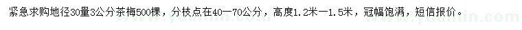 求购地径30量3公分茶梅