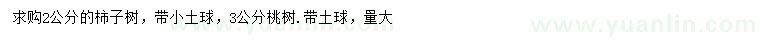 求购2公分柿子树、3公分桃树