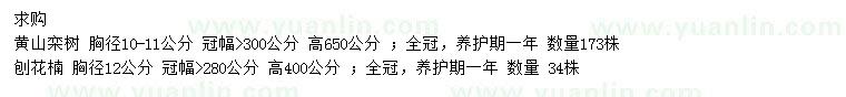 求购胸径10-11公分黄山栾树、胸径12公分刨花楠