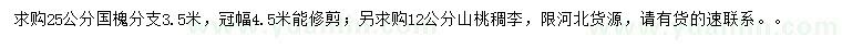 求购25公分国槐、12公分山桃稠李