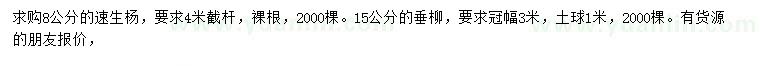 求购8公分速生杨、15公分垂柳