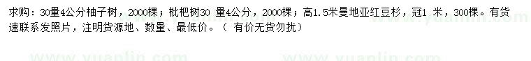 求购柚子树、枇杷树、曼地亚红豆杉