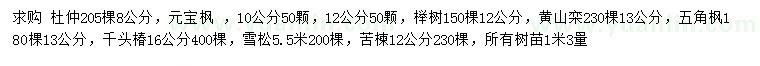 求购杜仲、元宝枫、榉树等