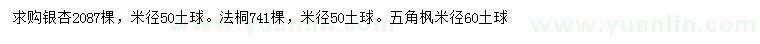 求购银杏、五角枫、法桐