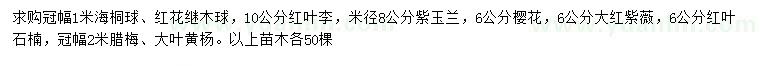 求购海桐球、红花继木球、红叶李等