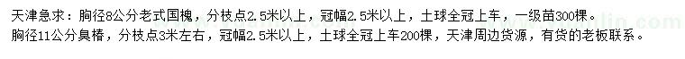 求购胸径8公分老式国槐、胸径11公分臭椿