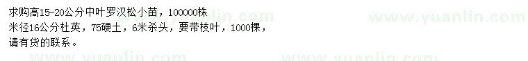 求购高15-20公分中叶罗汉松小苗、米径16公分杜英