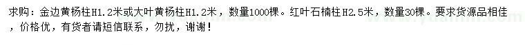 求购高1.2米金边黄杨、2.5米红叶石楠