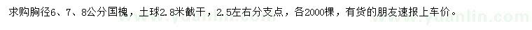 求购胸径6、7、8公分国槐